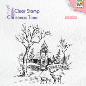 Nellie Snellen Wintery Scene with Church & Reindeer