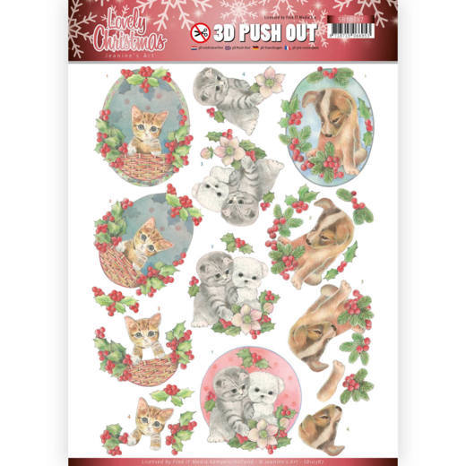 Jeanines Art 3D Push Out Lovely Christmas - Lovely Christmas Pets