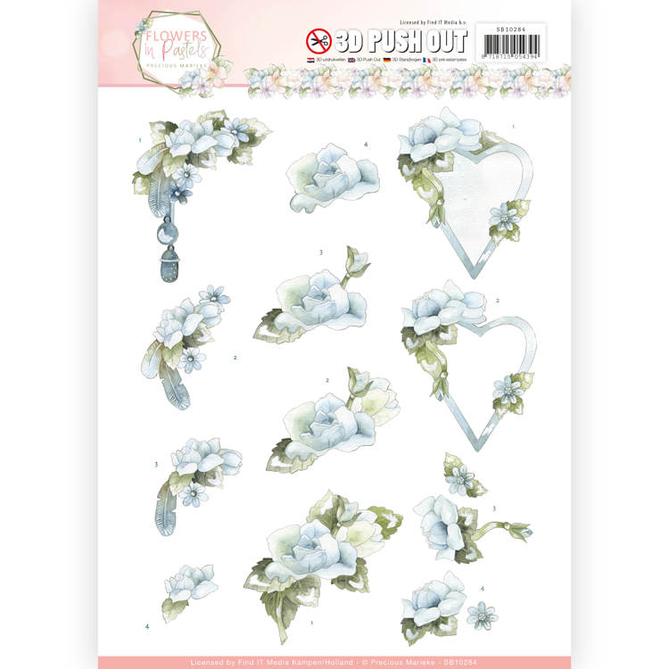 Precious Marieke 3D Push Out Flowers in Pastels - Blue Dreams