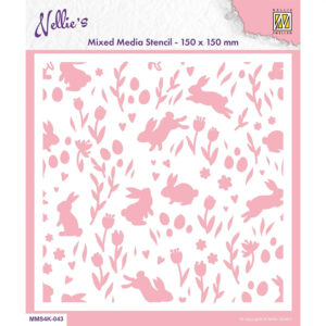 Nellie Snellen Mixed Media Stencil Background Rabbits & Tulips