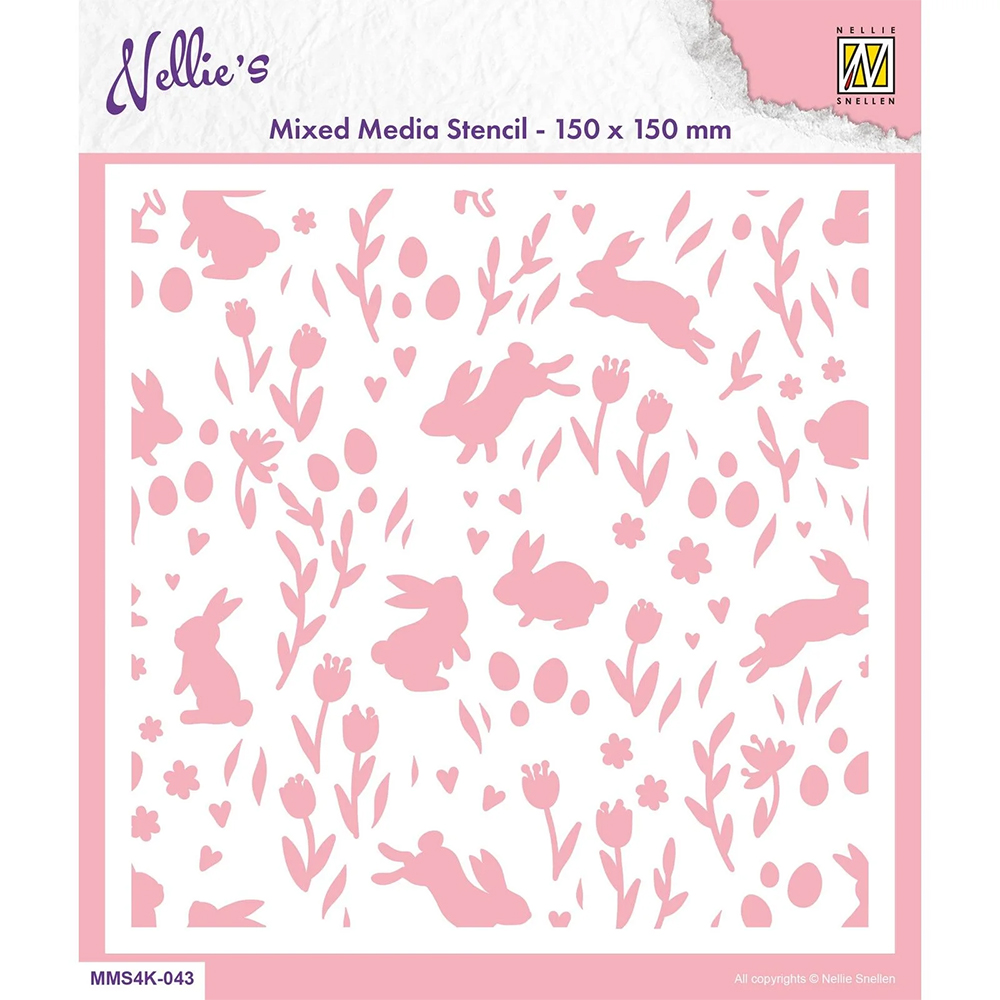 Nellie Snellen Mixed Media Stencil Background Rabbits & Tulips
