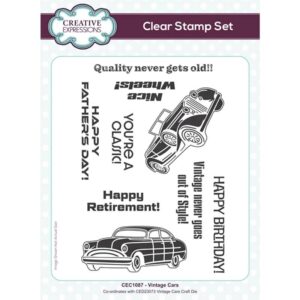 Sue Wilson Vintage Cars 6 in x 8 in Clear Stamp Set