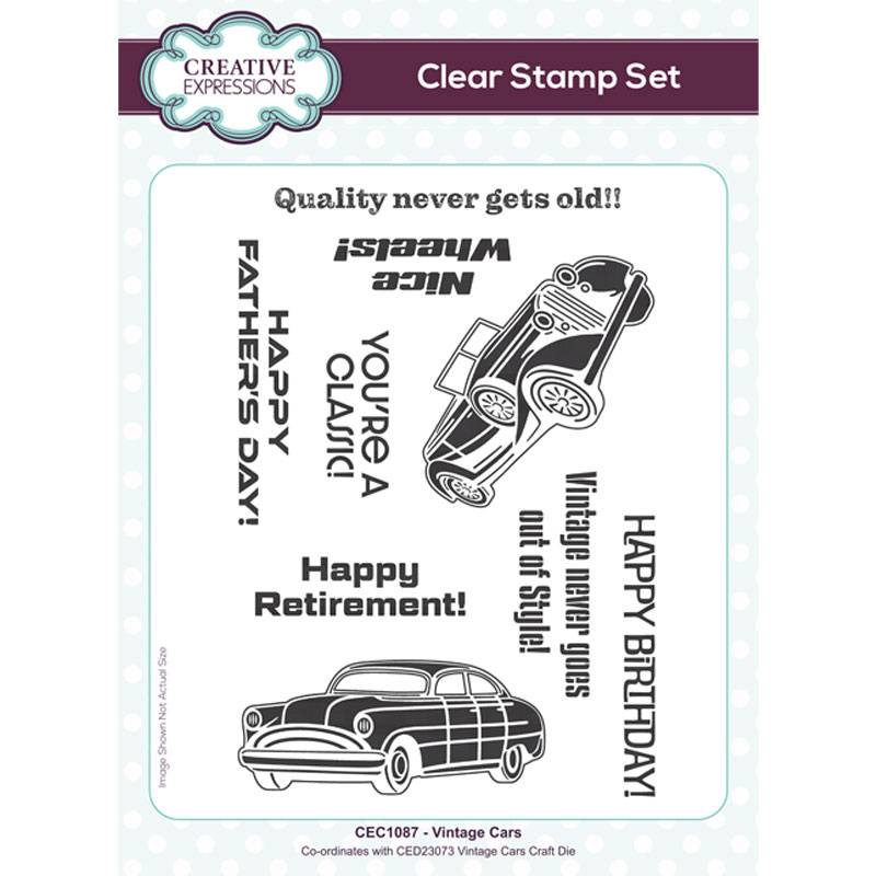 Sue Wilson Vintage Cars 6 in x 8 in Clear Stamp Set