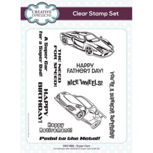 Sue Wilson Super Cars 6 in x 8 in Clear Stamp Set