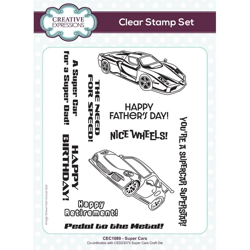 Sue Wilson Super Cars 6 in x 8 in Clear Stamp Set