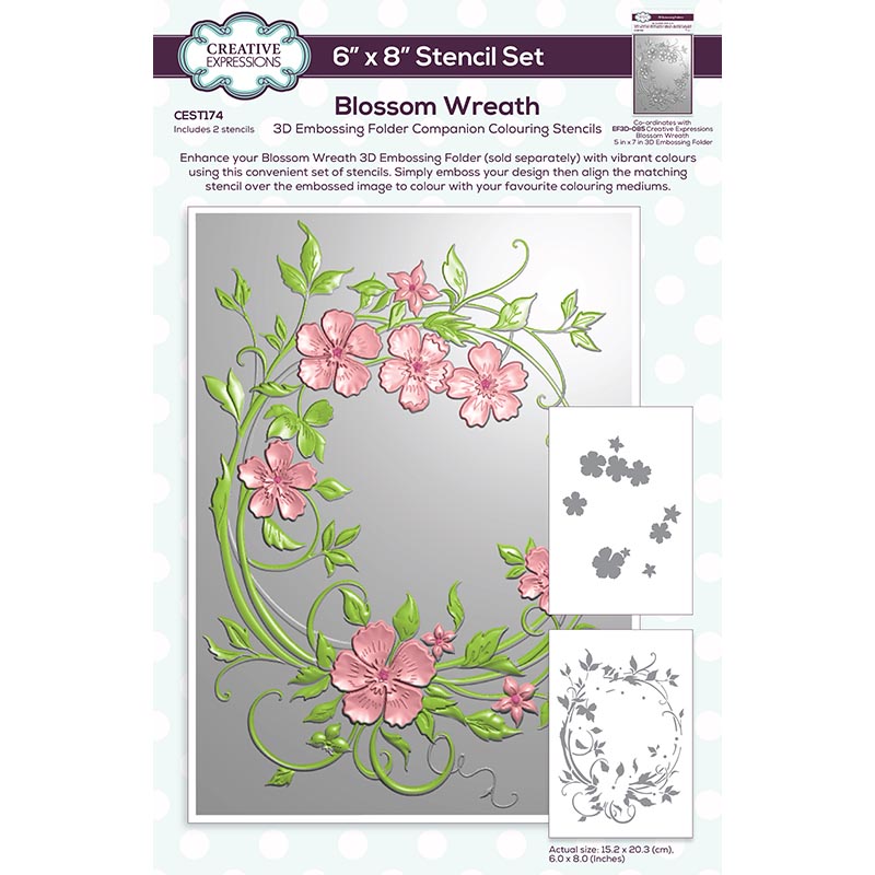 Creative Expressions Blossom Wreath Companion Colouring Stencil 6 in x 8 in Set of 2