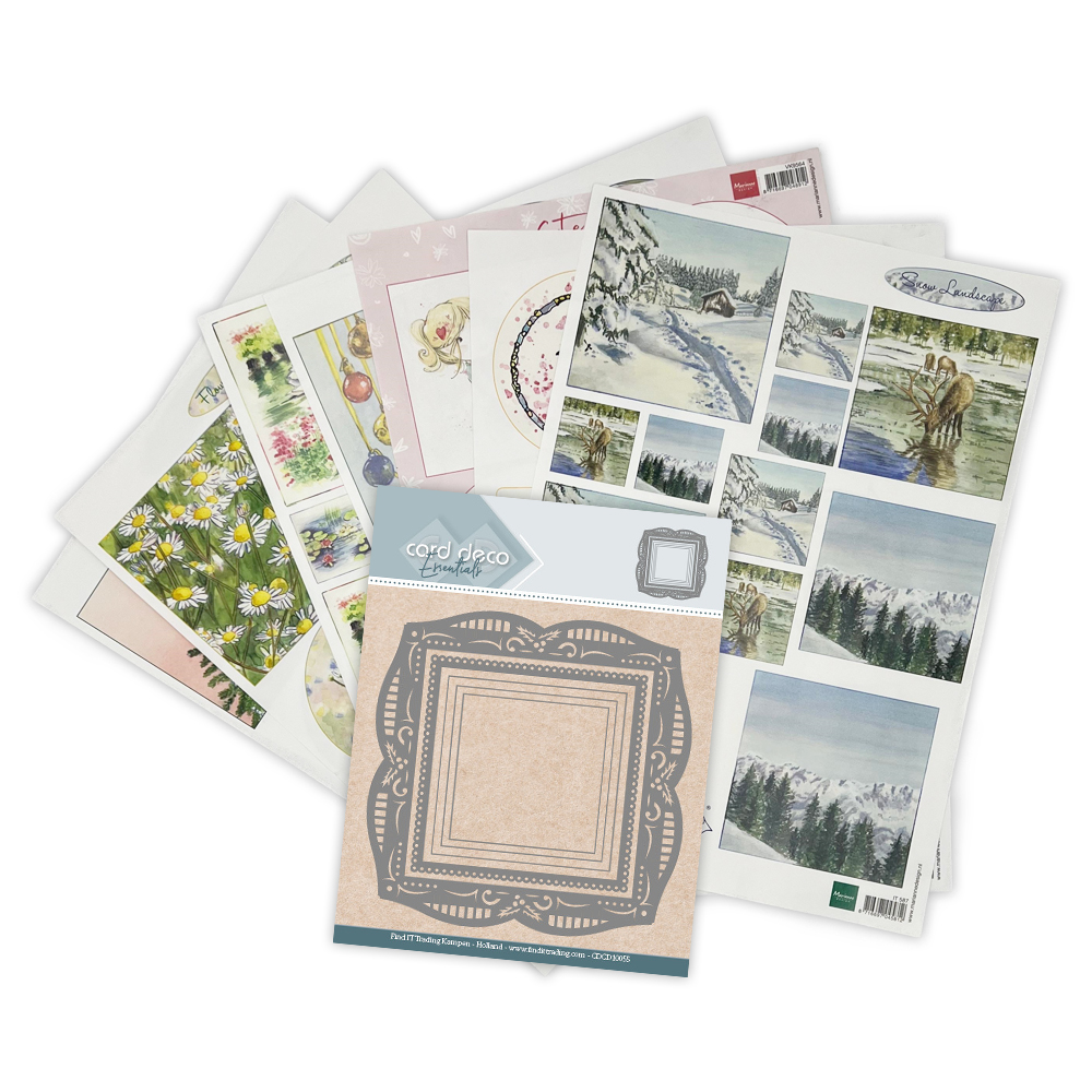 Card Deco Essentials - Aperture Dies Holly Square + Free Papers