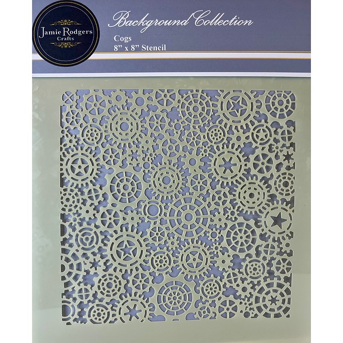 Jamie Rodgers Crafts Cogs Background 8x8" Stencil