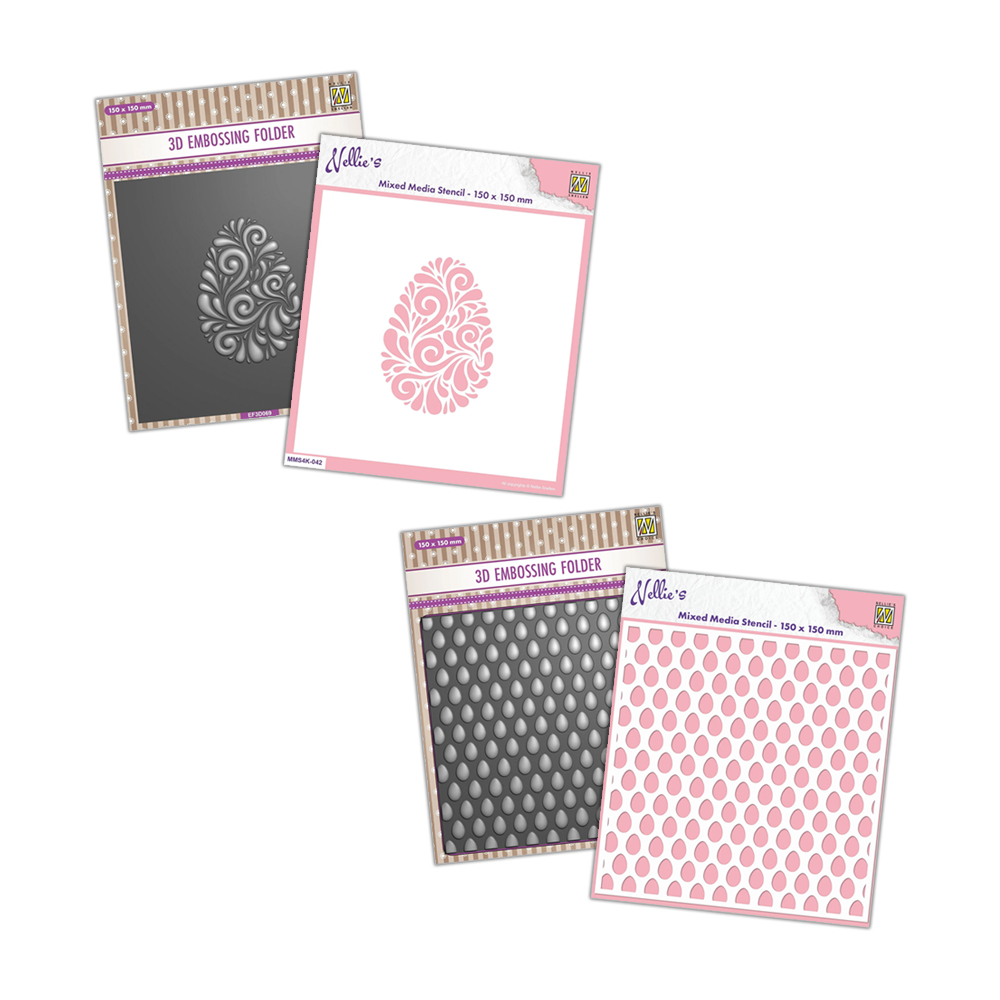 Nellie Snellen Doodle Egg and Eggs 3D Embossing Folder & Mask Stencil sets