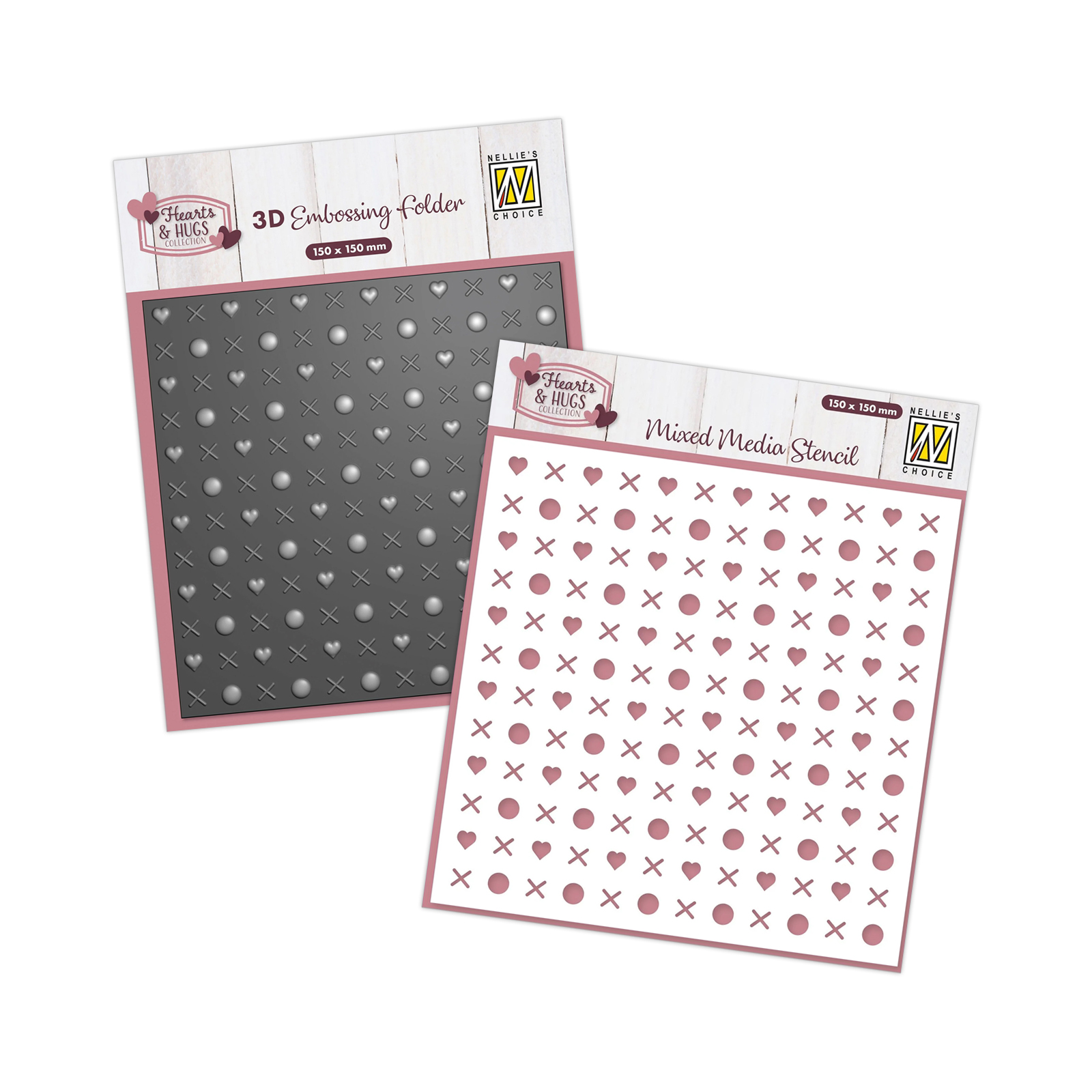 Nellie's Choice 3D Folder & Stencil Set - Hugs & Kisses