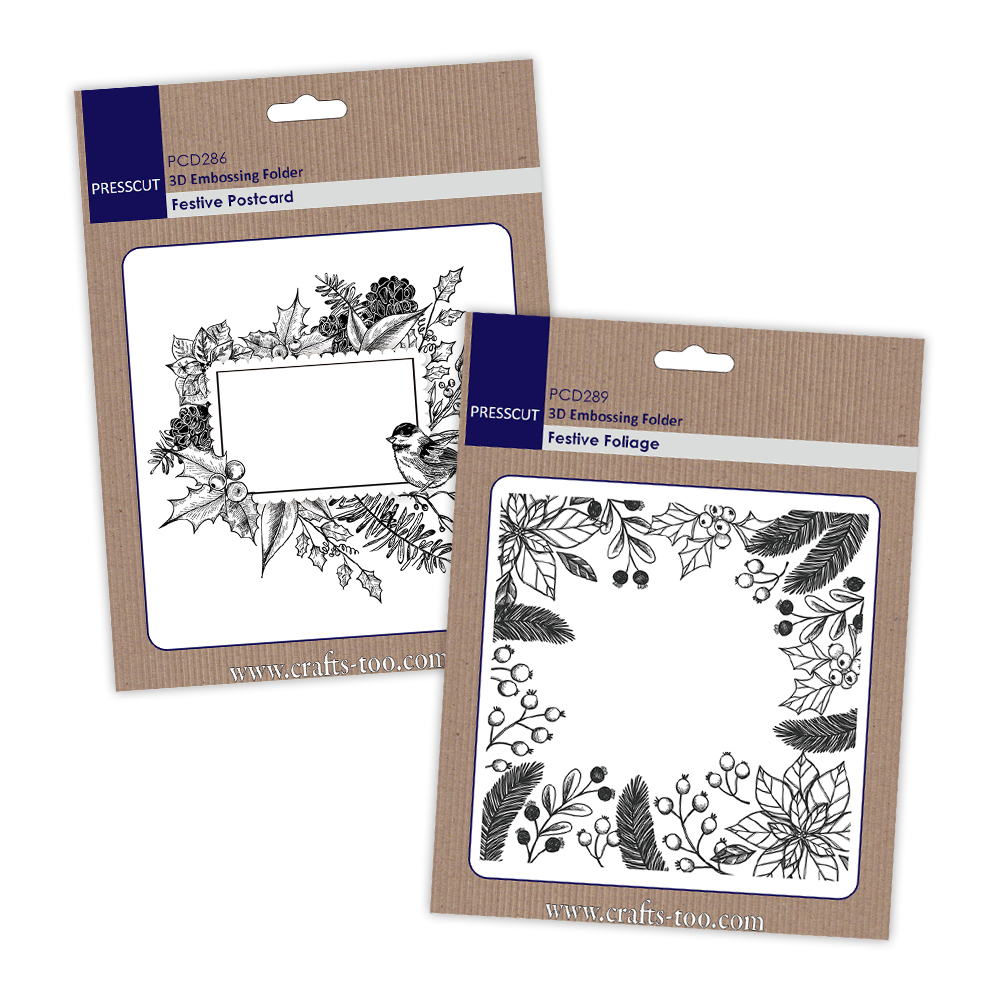 Presscut 3D Embossing Folder - Festive Postcard & Festive Foliage set