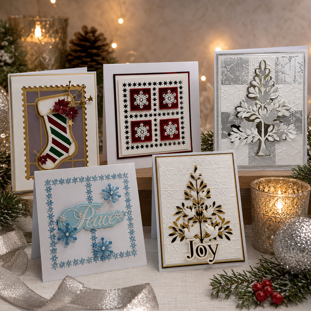 John Next Door Christmas Cutting Die Bundle - Stocking, Tree, Peace & Window