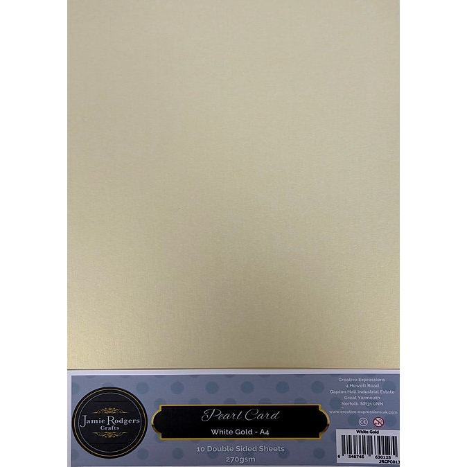 Jamie Rodgers Crafts White Gold Double-Sided Pearl Card 270gsm A4 10 Sheets