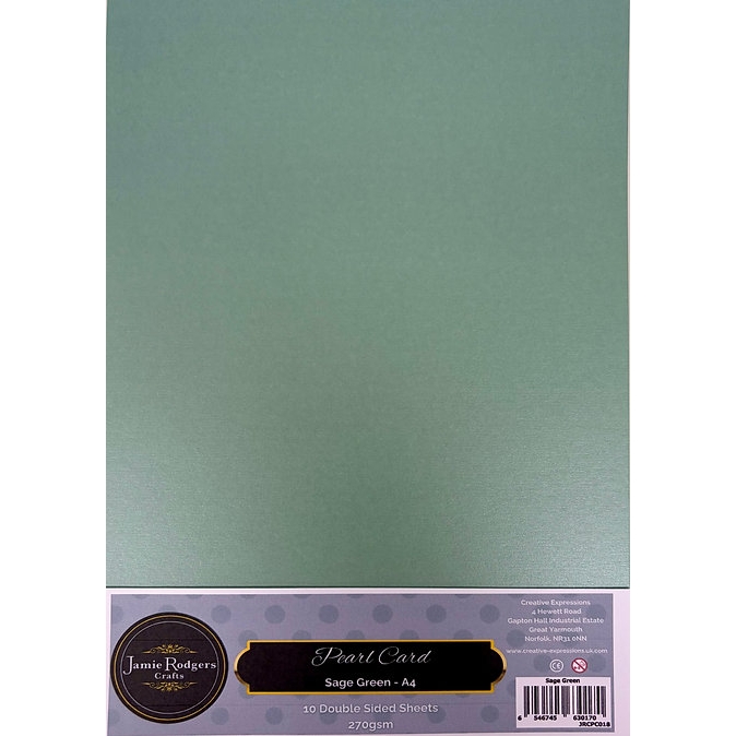 Jamie Rodgers Crafts Sage Green Double-Sided Pearl Card 270gsm A4 10 Sheets